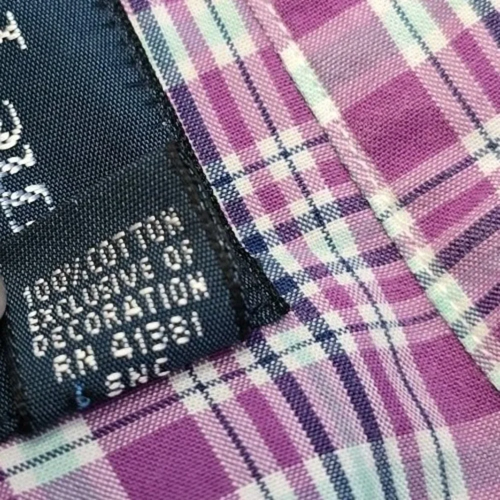 Ralph‎ Lauren Polo Mens Button Down  L/S Shirt Plaid Purple Green 16.5 32/33